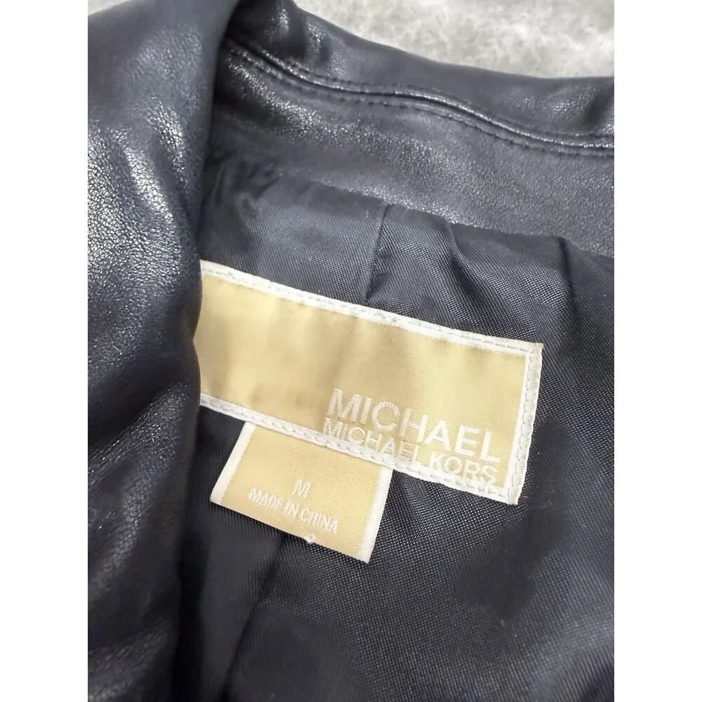 Michael Kors Black Leather Zip Jacket Women’s Medium Moto Minimalist Jacket